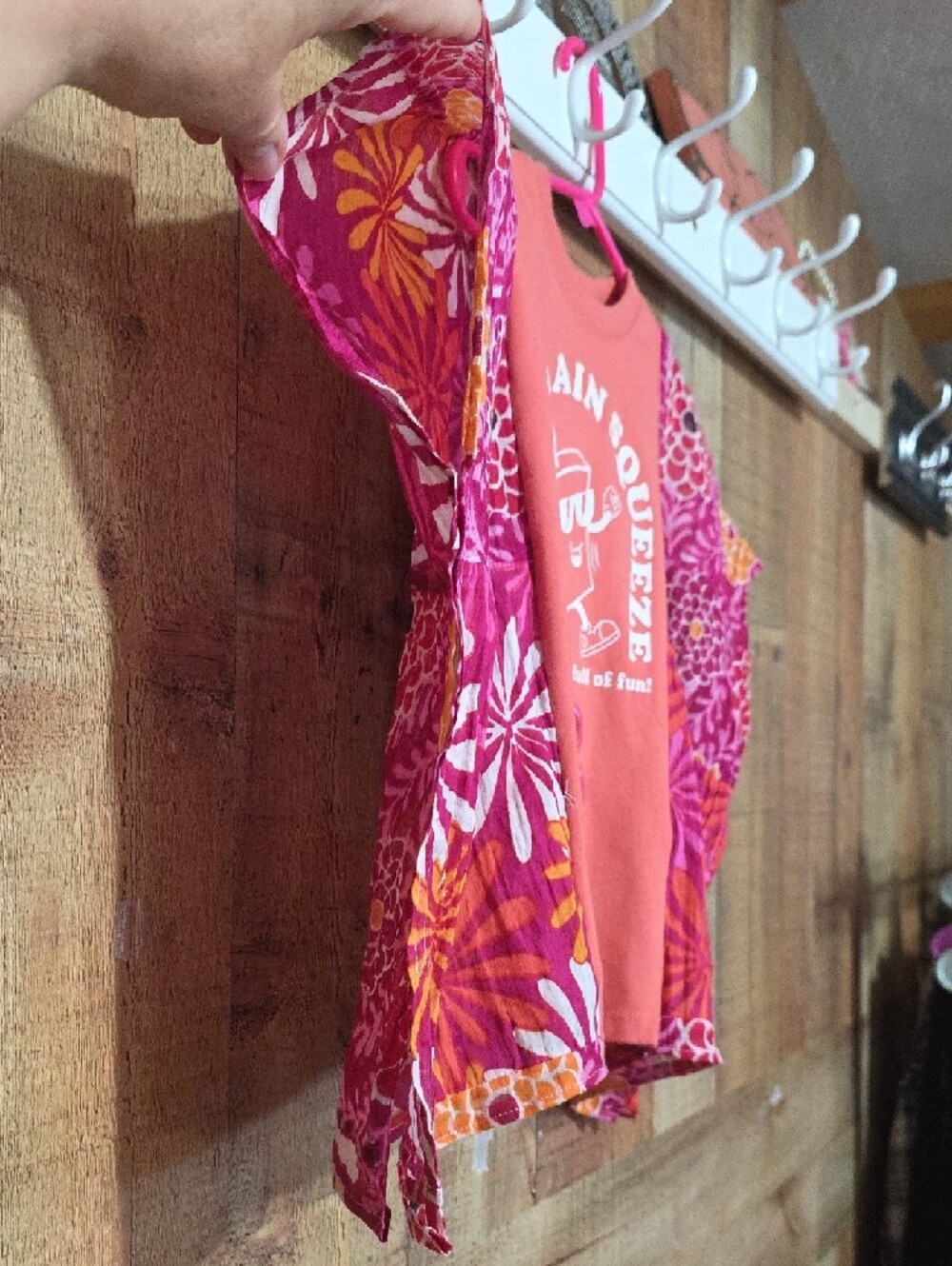 Kid's Upcycled Mom's Main Squeeze Coral & Fuchsia Graphic Poncho Tee - Picture 4 of 7